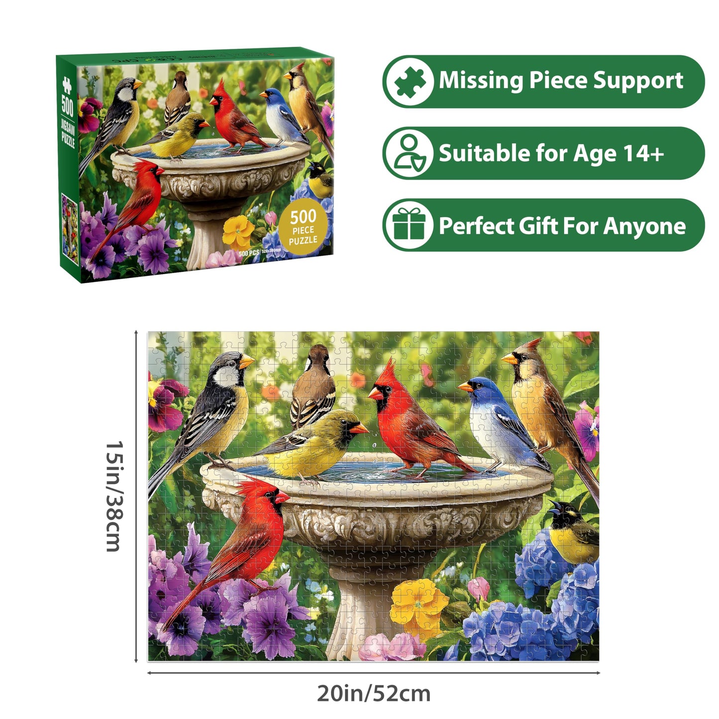 500 Piece Puzzles For Adults, Birds Jigsaw Puzzle 500 Piece For Adults Kids Seniors, Recycled Cardboard Large Piece Puzzle 500,