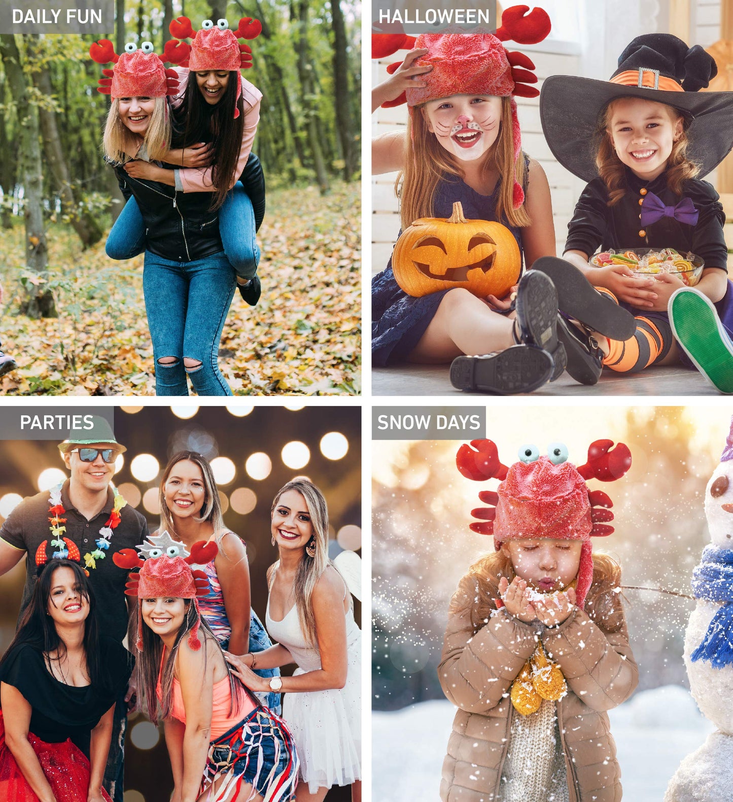 Puzzled DolliBu Red Crab Plush Hat - Super Soft Warm Hat With Ear Flaps, Funny Plush Party Crazy Hat, Stuffed Animal Crab Hallow