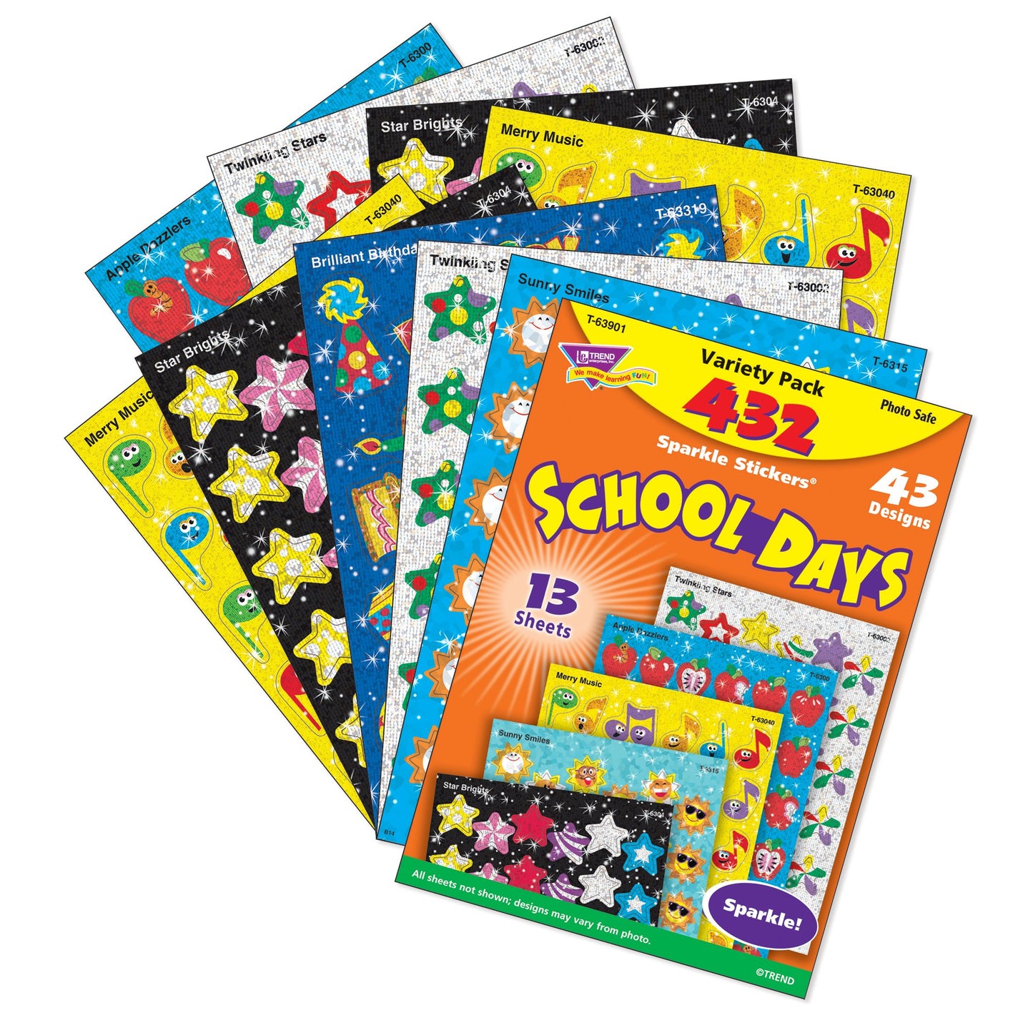 TREND enterprises, Inc. T-63901 School Days Sparkle Stickers Variety Pack, 432/Pack