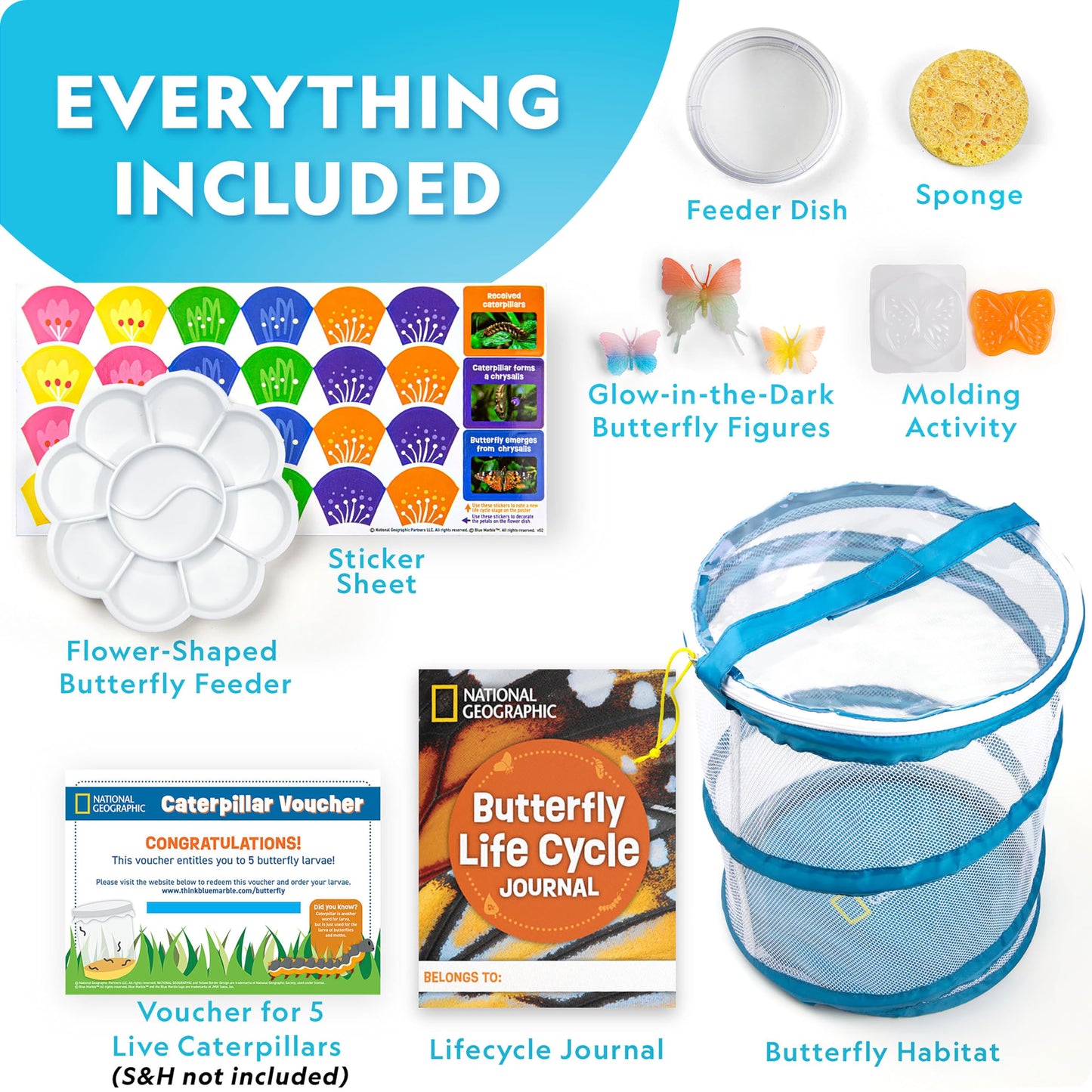 National Geographic Ultimate Butterfly Growing Kit - Butterfly Activity Kit With Voucher For 5 Live Caterpillars, Butterfly Cage