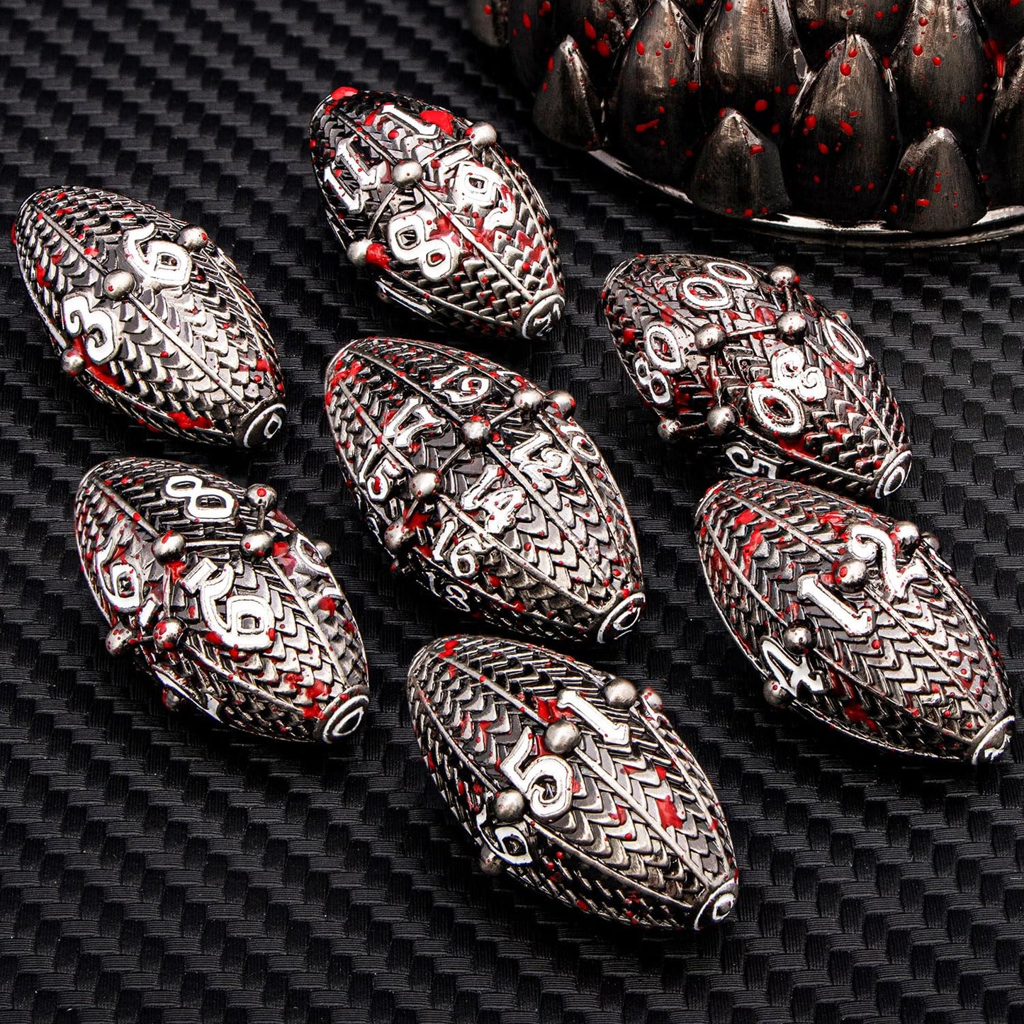 ARUOHHA DND Metal Dice Blood Splatter Dragon Egg Dice with Metal Box, Dungeons and Dragons Role Playing Game RPG D&D Dice Polyhe