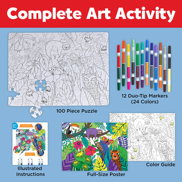 Faber-Castell Color By Number Puzzle, Jungle - 100 Pieces, Art Project For Kids Ages 6+