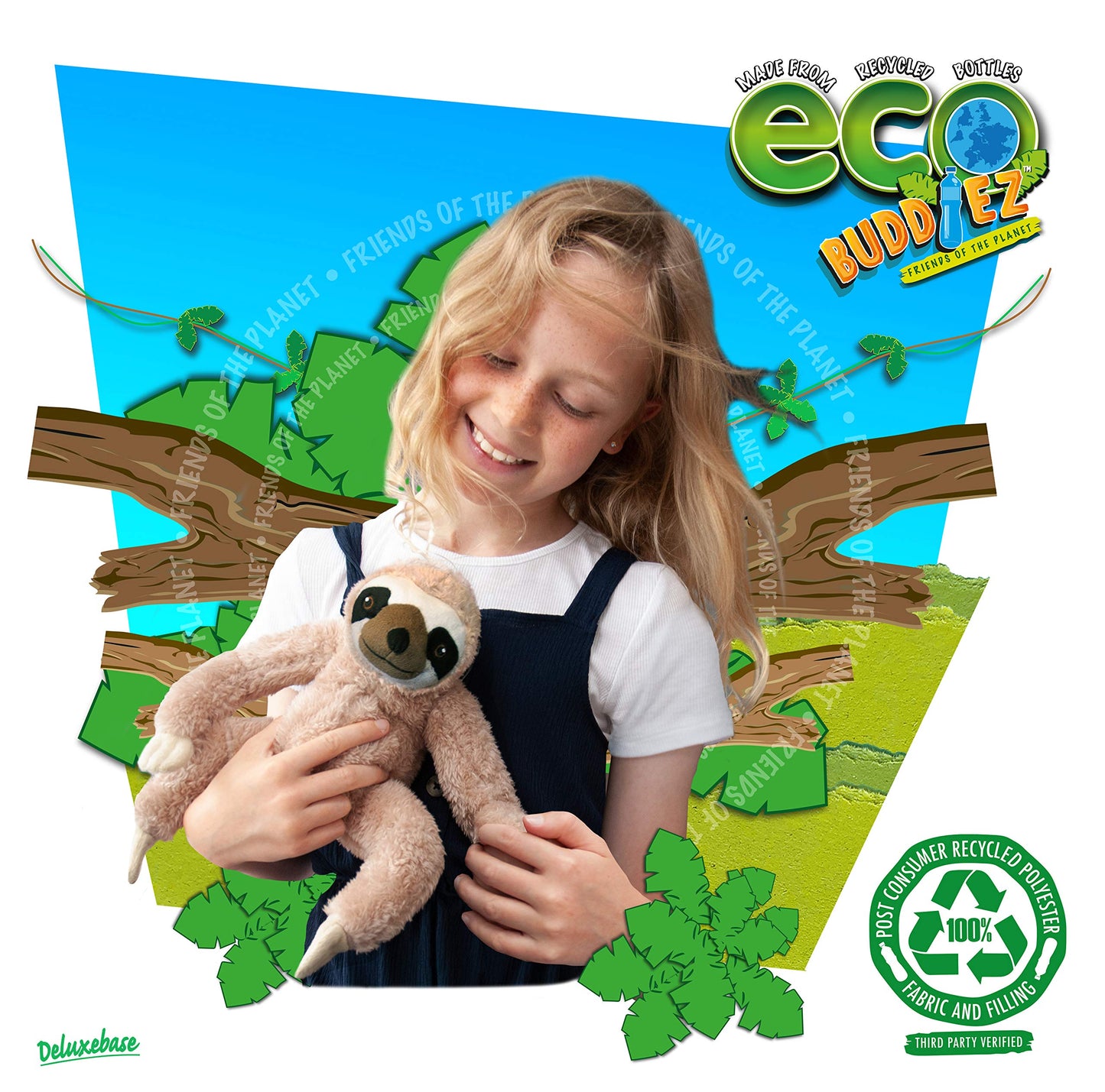 Ecobuddiez - Sloth From Deluxebase. 8-Inch Sustainable Plush Animal From Recycled Materials, Eco-Friendly Soft Stuffed Toy, Chil