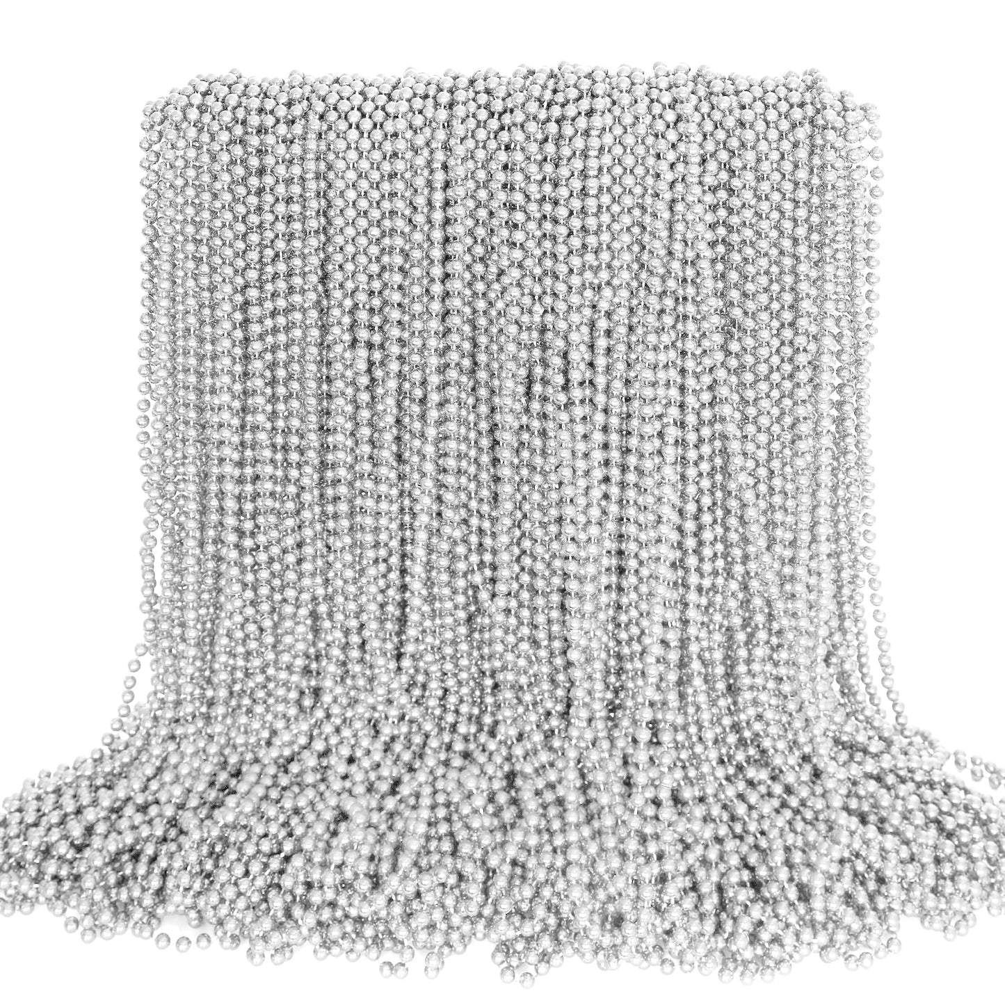 EOBOH 100PCS Bead Necklace, Silver Mardi Gras Beads Stuff Party Favors, Christmas 33'' Toy Necklaces Costume, Festival Parade Th