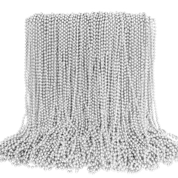 EOBOH 100PCS Bead Necklace, Silver Mardi Gras Beads Stuff Party Favors, Christmas 33'' Toy Necklaces Costume, Festival Parade Th