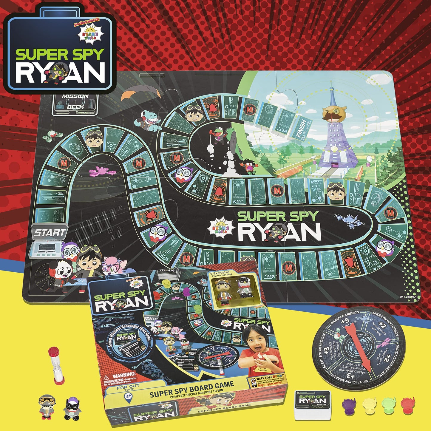 Far Out Toys Ryan’s World Super Spy Board Game, Adventure & Mystery, Includes 70 Mission Cards, One Size, Multi, Model 31314