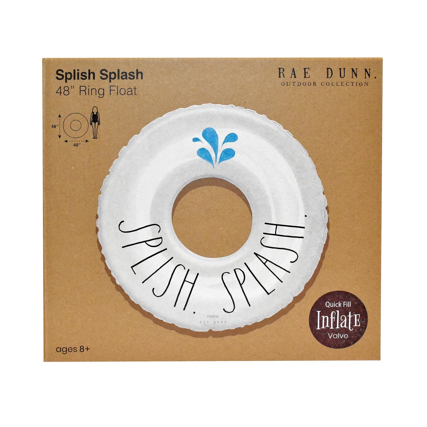 Rae Dunn x CocoNut Float Ring Float - Splish Splash Theme - mature-themed Size Large 48 Inch Inflatable Raft & Durable Water Inner Tube - Stable Ride-On for Summer Parties & Swim Events