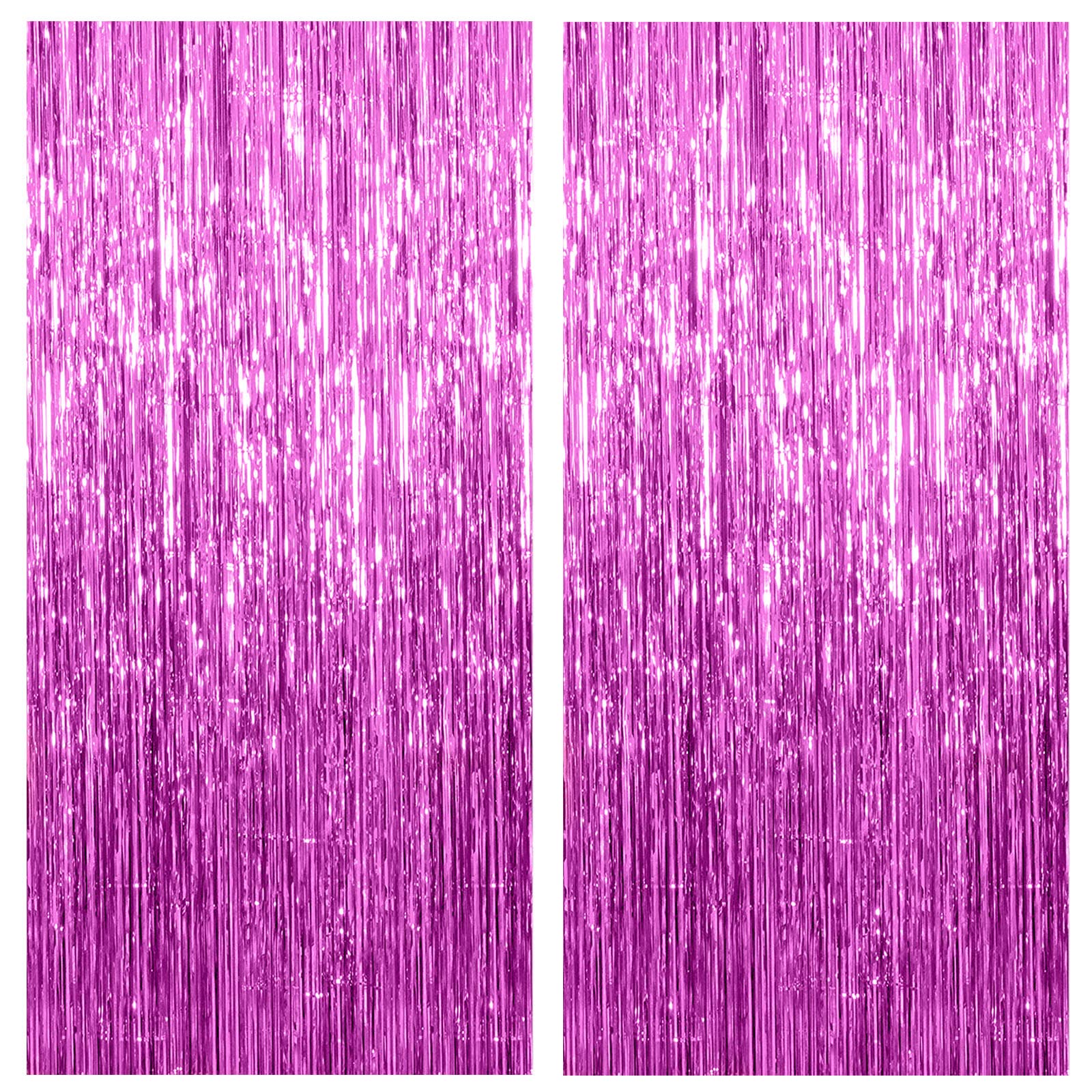 2 Pack Hot Pink Backdrop Curtain Party Streamers Hot Pink Birthday Decorations Foil Fringe Photo Backdrop Party Supplies Fiesta 
