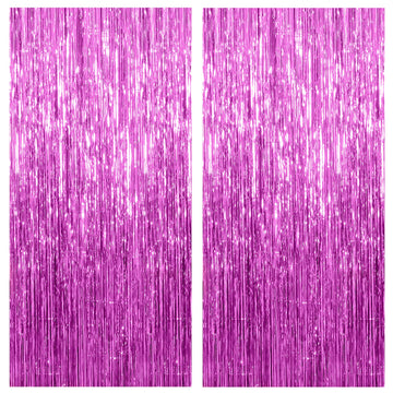 2 Pack Hot Pink Backdrop Curtain Party Streamers Hot Pink Birthday Decorations Foil Fringe Photo Backdrop Party Supplies Fiesta 