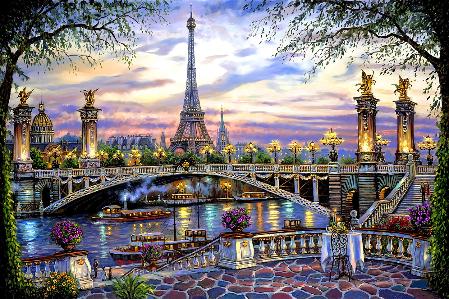 1000 Pieces Puzzles for mature-themed Wooden Jigsaw Puzzle 1000 Piece Puzzle mature-themed Children Elderly Puzzle Flower Eiffel Tower Paris Bridge Puzzle Gift for Mom Dad Family Friend Home Decor Wall Art 29.5x20IN