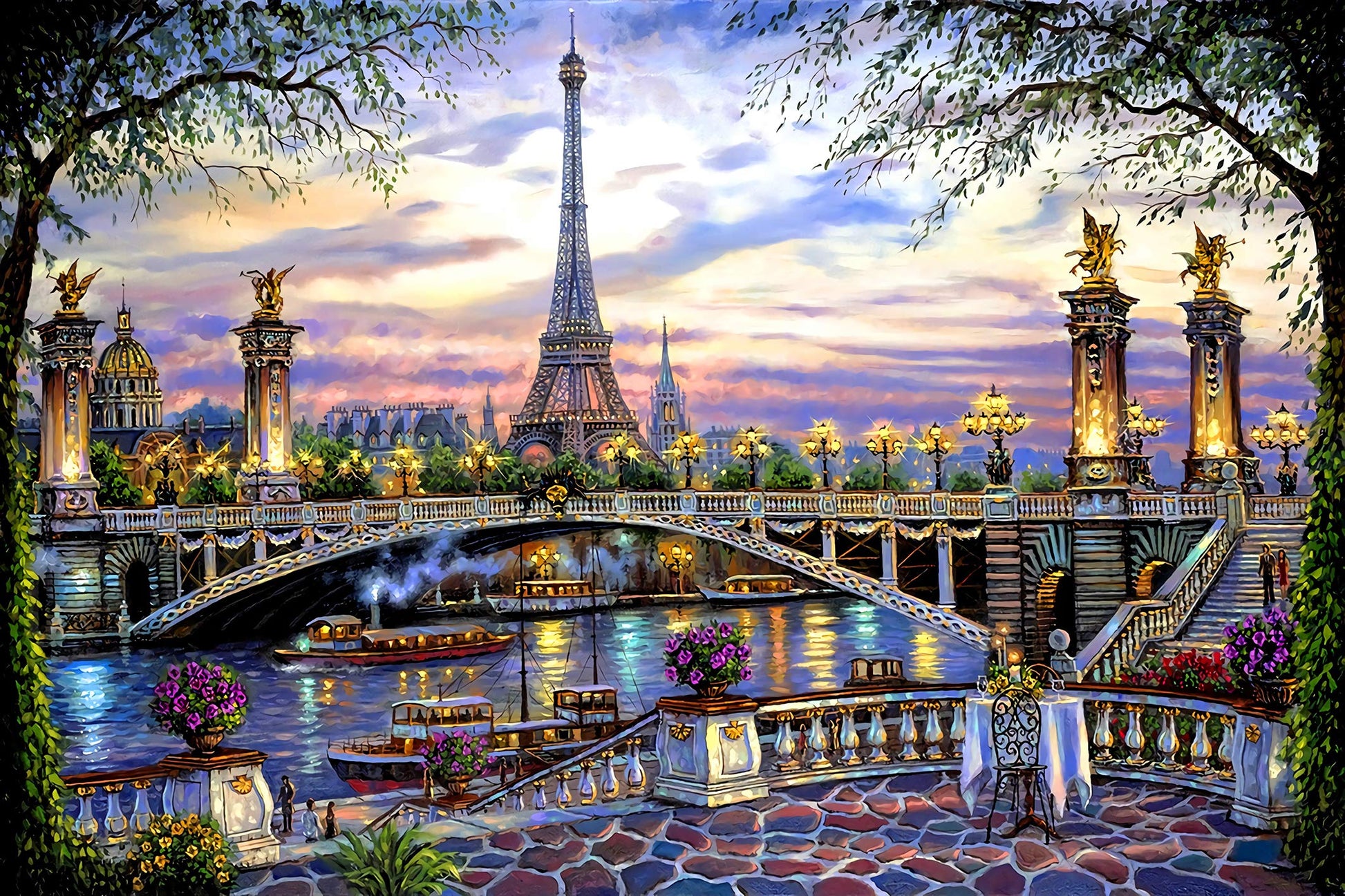 1000 Pieces Puzzles for mature-themed Wooden Jigsaw Puzzle 1000 Piece Puzzle mature-themed Children Elderly Puzzle Flower Eiffel Tower Paris Bridge Puzzle Gift for Mom Dad Family Friend Home Decor Wall Art 29.5x20IN
