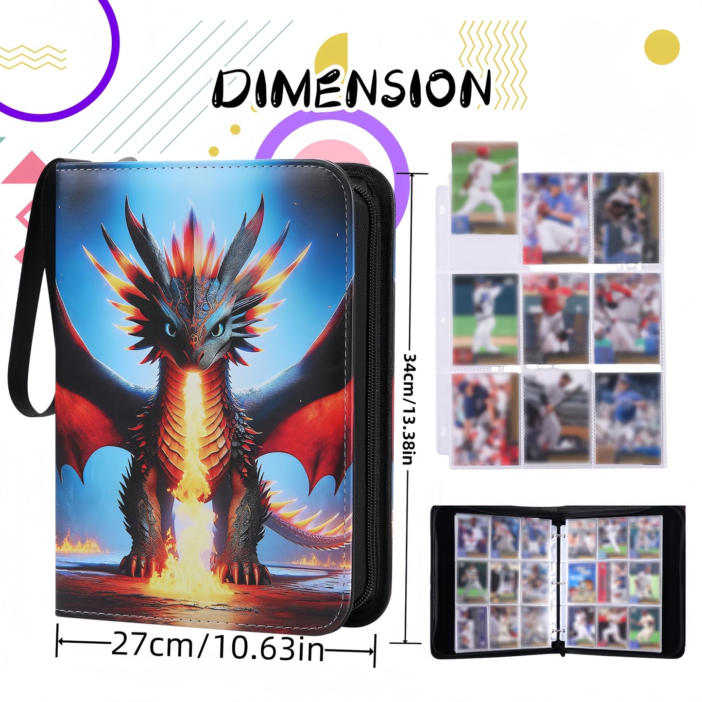 Trading Card Storage Album - 900 Pocket Card Binder with 50 Durable 9-Pocket Pages  Zipper Closure Collector's Album  Removable Sleeves for Card Protection  Perfect for Collectible Trading Cards