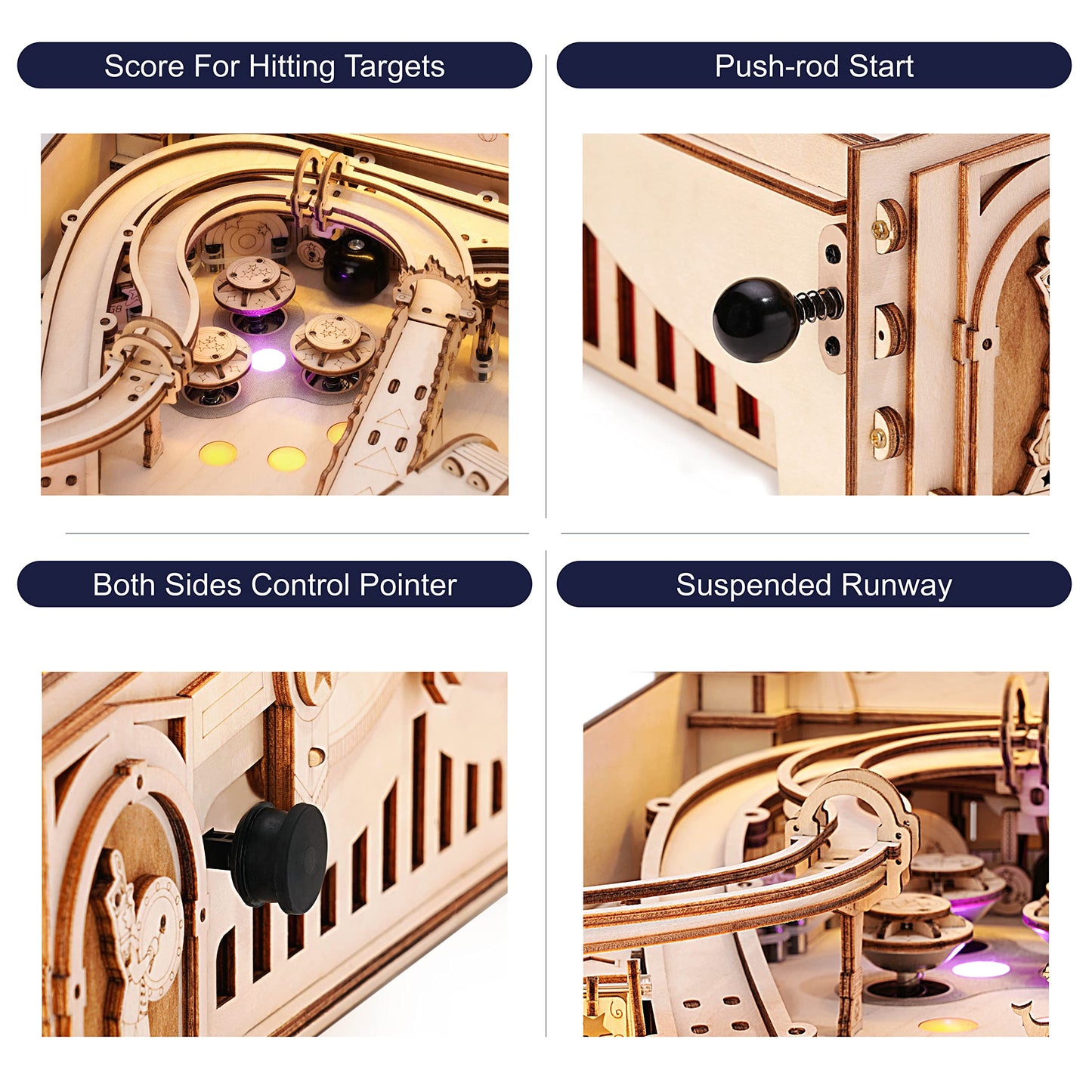 Rowood 3D Wooden Pinball Machine Puzzle Model EG01 - DIY Mechanical Game for Adults & Teens, Brown