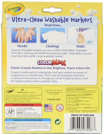 Crayola Ultra Clean Washable Markers, Wedge Tip, Assorted Colors, 8 Count, 58-7208