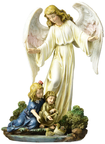 Joseph'S Studio By Roman - Guardian Angel With Children Figure On Base, Renaissance Collection, 8.5' H, Resin And Stone, Religious Gift, Decoration