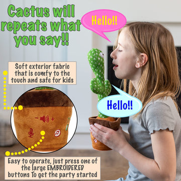 Tiny Tots Toys Dancing Cactus Mimicking Toy For Baby - Talking Cactus That Mimics And Sings - 125 Songs 35 Nursery Rhymes For Toddlers And Up | Repeats, Mimics And Wiggles With Dazzling Led Lights