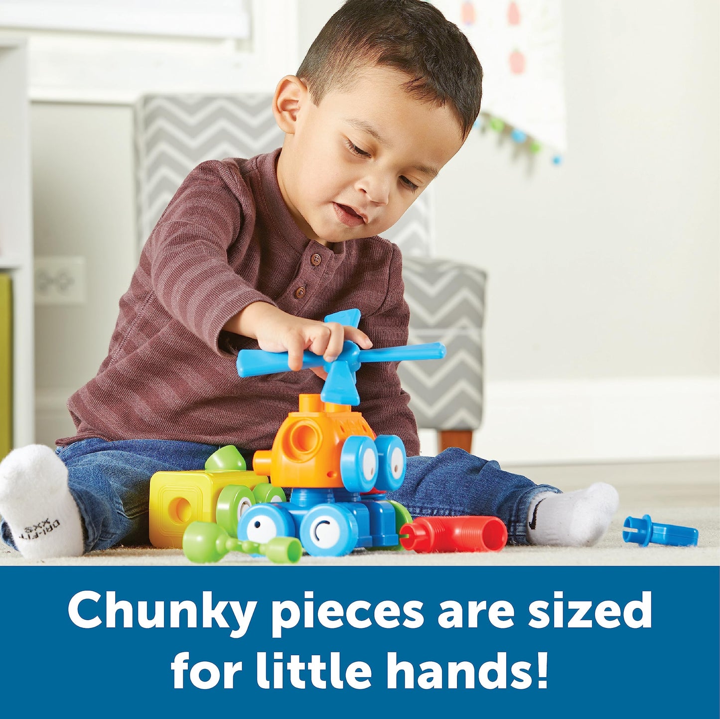 Learning Resources 1-2-3 Build It! Robot Factory, Fine Motor Toy, Robot Building Set For Unisex Children Ages 2+