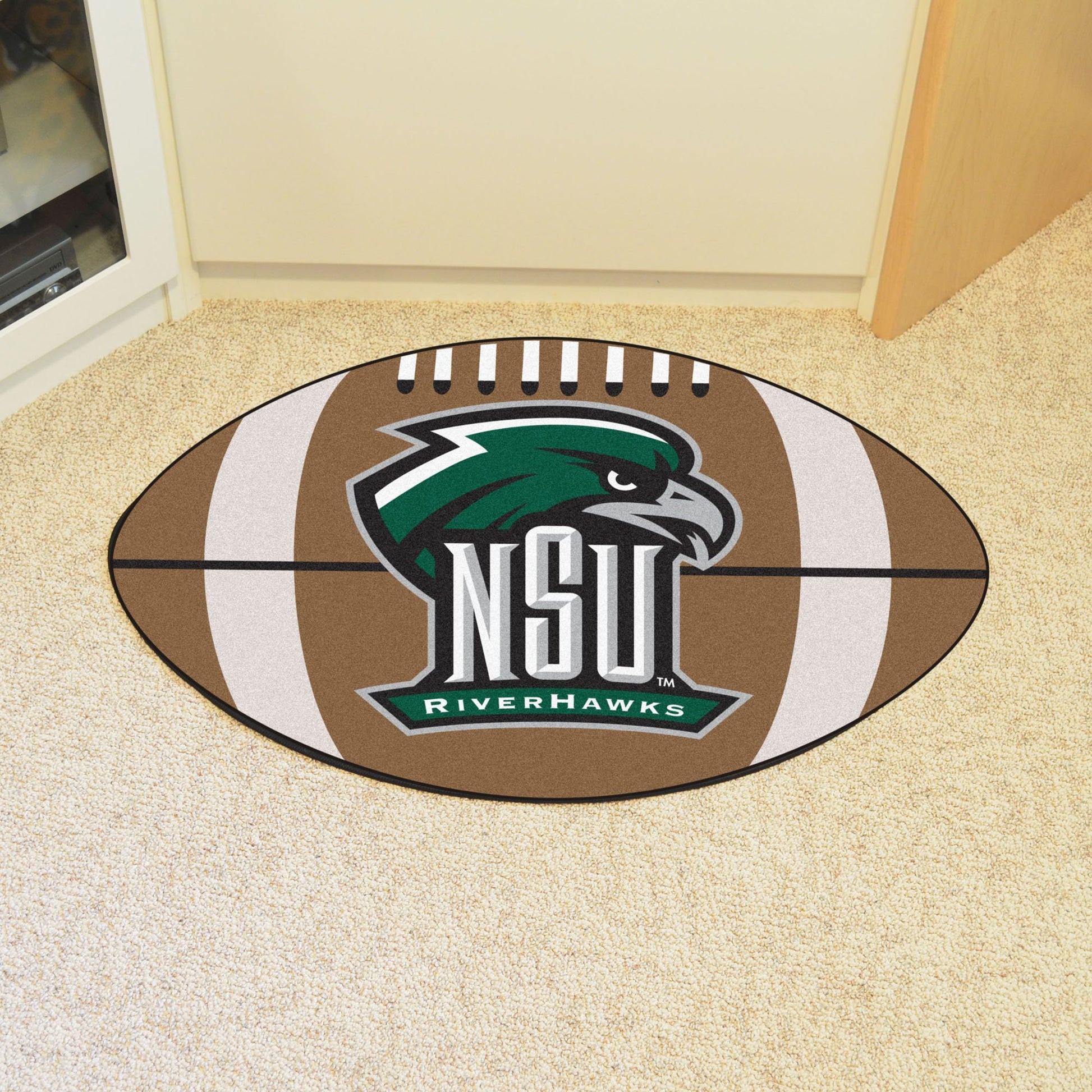 FANMATS 14110 Northeastern State Riverhawks Football Rug - 20.5in. x 32.5in. | Sports Fan Home Decor Rug and Tailgating Mat