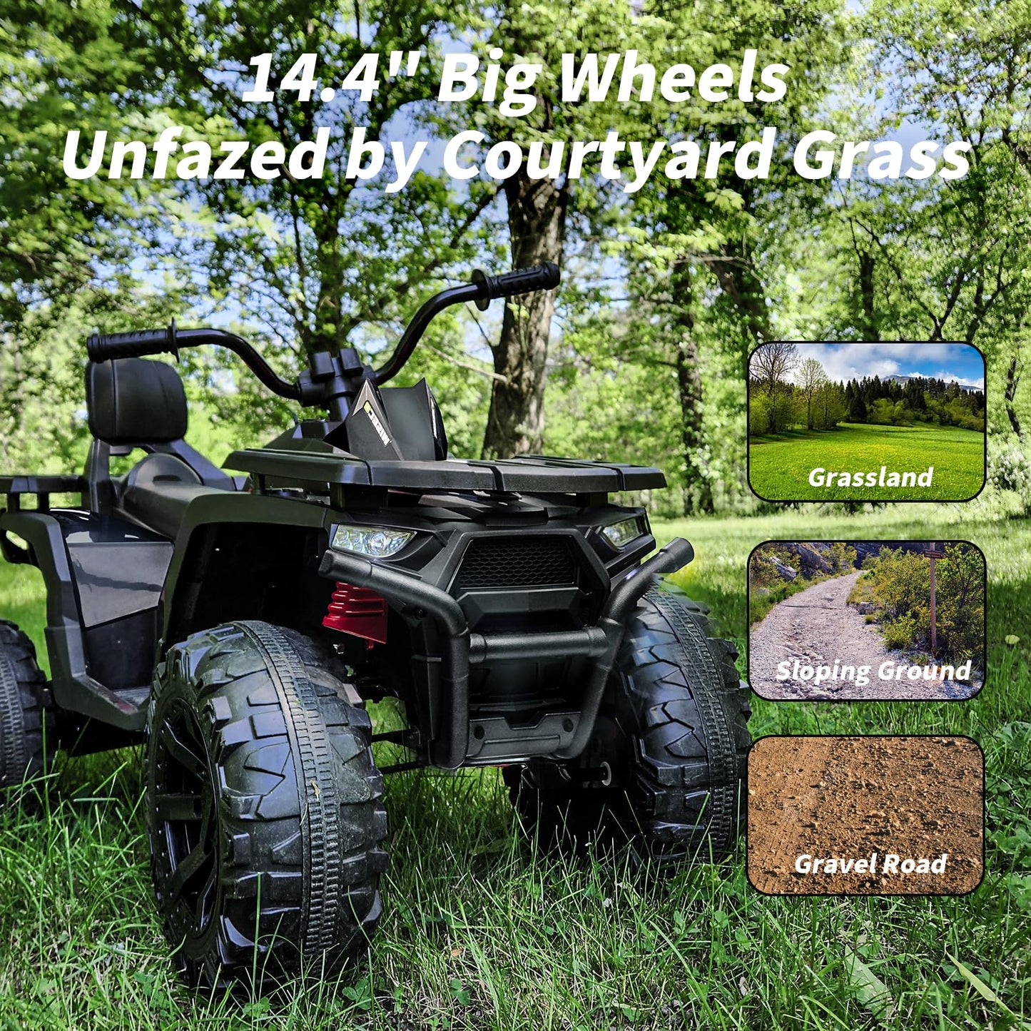 Hikiddo Kids Atv 4 Wheeler, 24V 4Wd Electric Atv Ride On Toy For Big Kid With 2-Seater, 4X200W Motor - Black