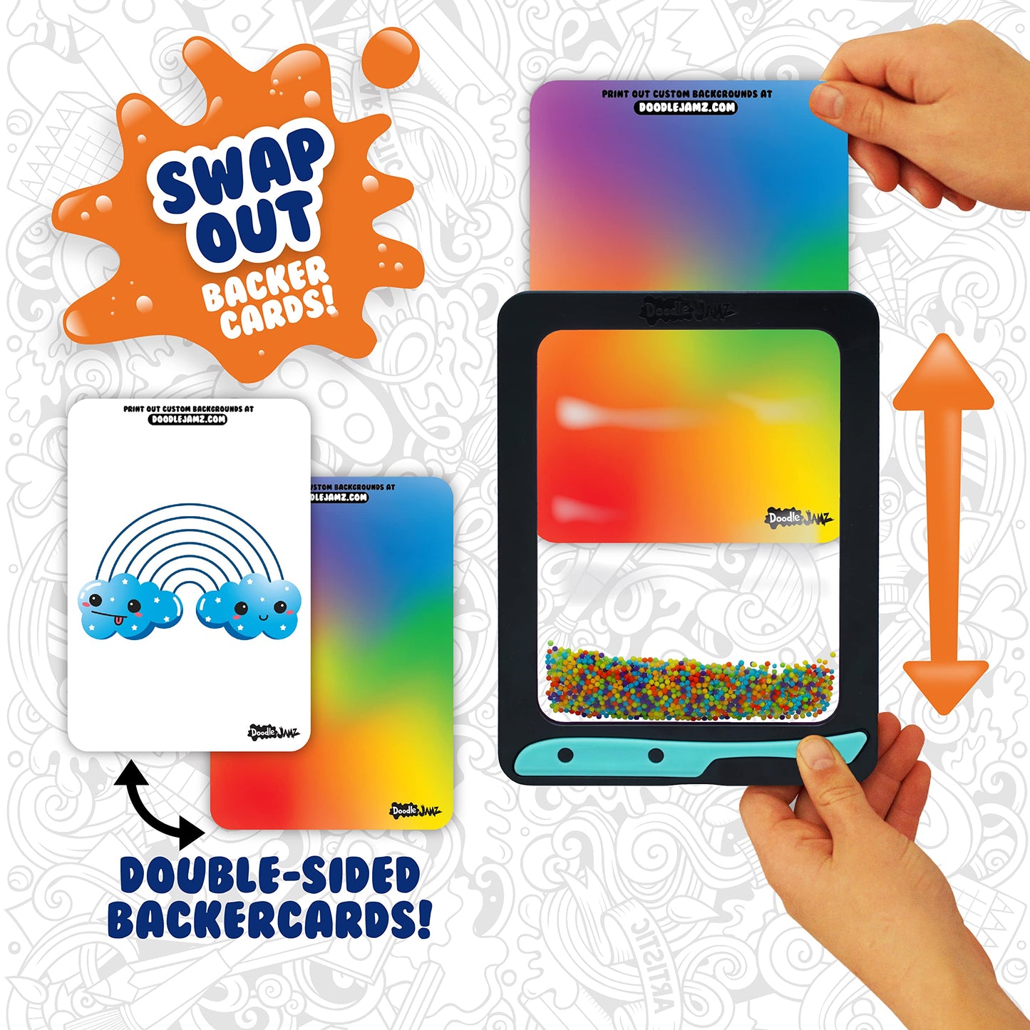 Sky Castle Doodlejamz Jellypics - Sensory Drawing Pads Filled With Non-Toxic Squishy Beads And Gel – Includes Stylus, Removable 2-Sided Emoji Backer Card (Rainbow Beads)