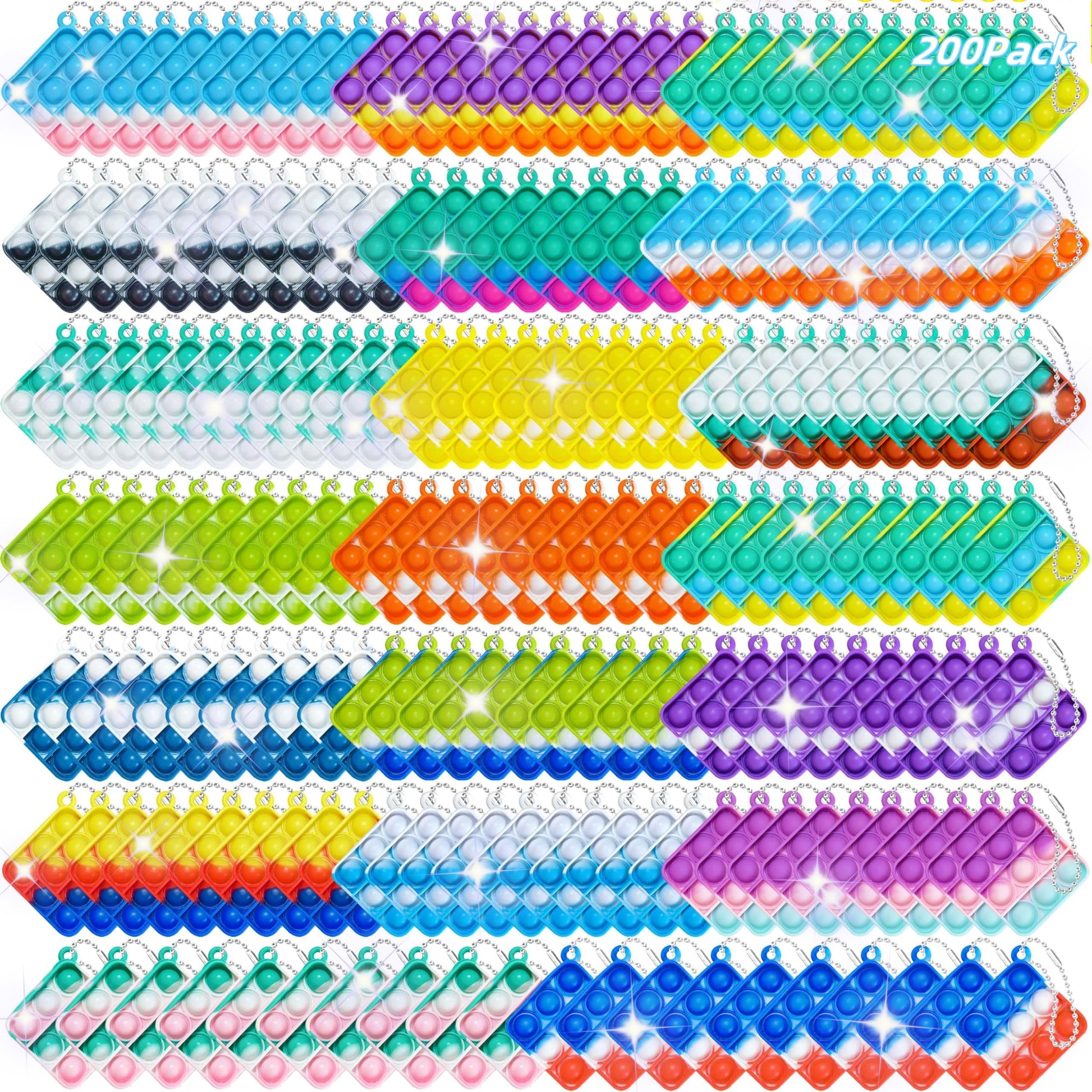 200 Square Mini Pop Keychain Bulk Party Favors Fidget Toys Bulk for Boy Girl mature-themed Fidgets Packs Sensory Stress Bauble Christmas Easter Birthday Party Supplies Goodie Bag Stuffer Classroom