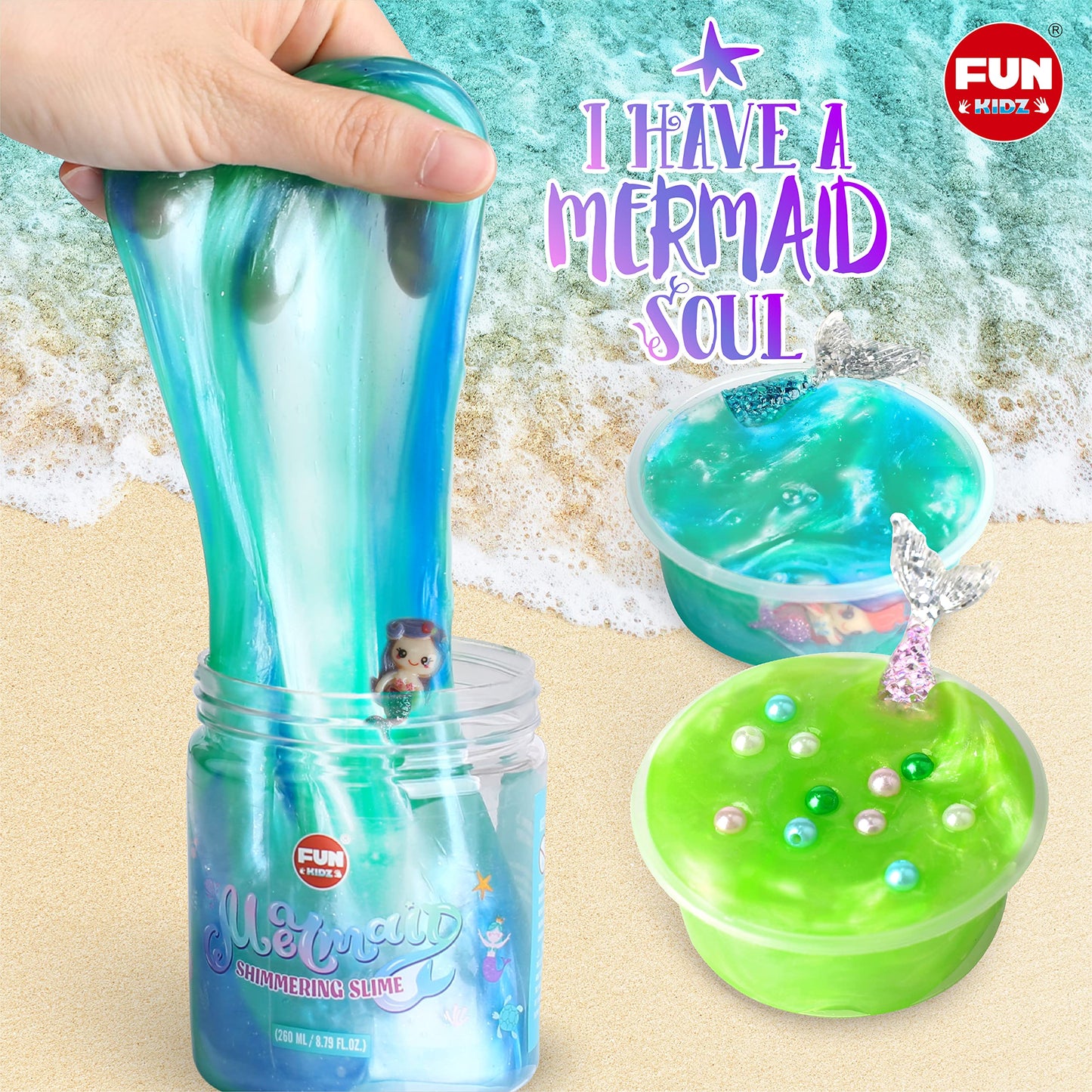 35.16 Fl Oz Summer Mermaid Slime Toy For Girls Ages 6-8, Funkidz Big Premade Shimmer Sparkle Glitter Kid Slime Pack Birthday Party Gift