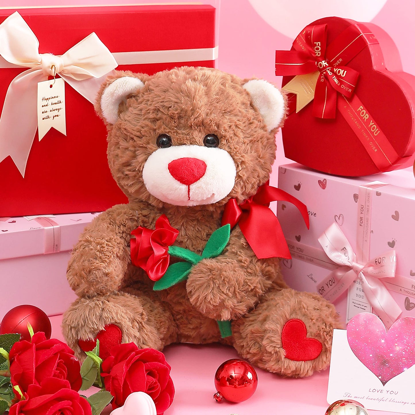 Ikasa Bear Stuffed Animal Love Plush Toy With Bow For Valentine Day,Cute 10.6'' Soft Plushie Small Toy,Valentines Day Gifts For