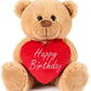 Brubaker Teddy Bear With Red Heart - Happy Birthday - 9.5 Inches - Cuddly Plush Toy - Light Brown