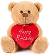 Brubaker Teddy Bear With Red Heart - Happy Birthday - 9.5 Inches - Cuddly Plush Toy - Light Brown