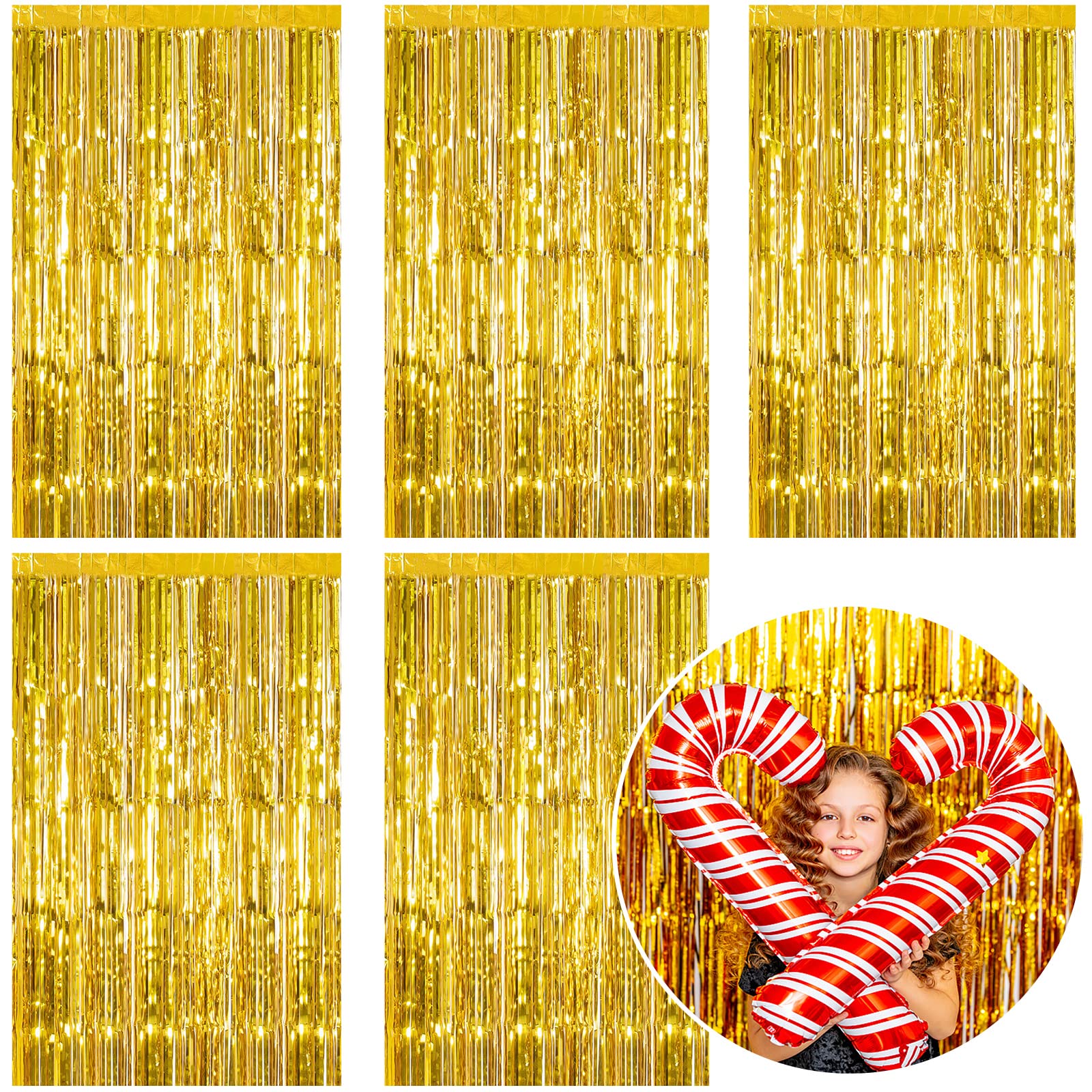 5 Pack Foil Curtain Backdrop Gold Metallic Tinsel Foil Fringe Curtains Photo Booth Props for Birthday Wedding Engagement Baby Sh