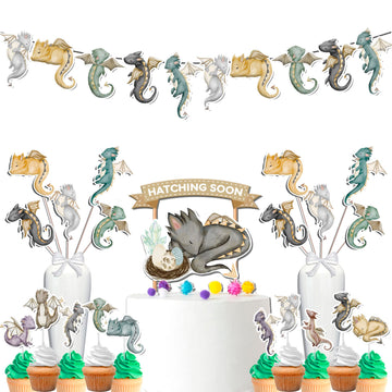 Dragons Baby Shower Party Decoration Set , Magic Dragon Theme Party Supplies Bundle For Baby Shower.