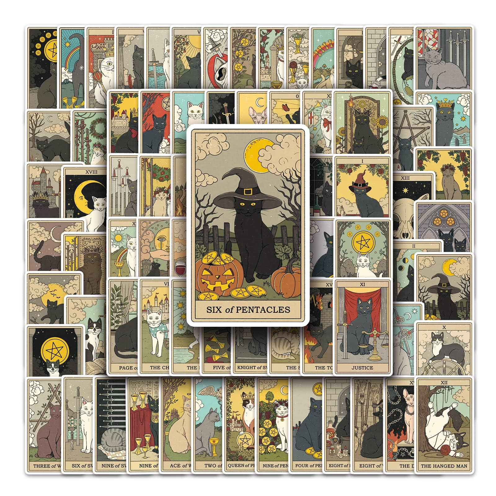 Tarot Stickers Pack 78Pcs Astrology Stickers Divination Decals,Vinyl Aesthetic Waterproof Stickers, Laptop Skateboard Computer S