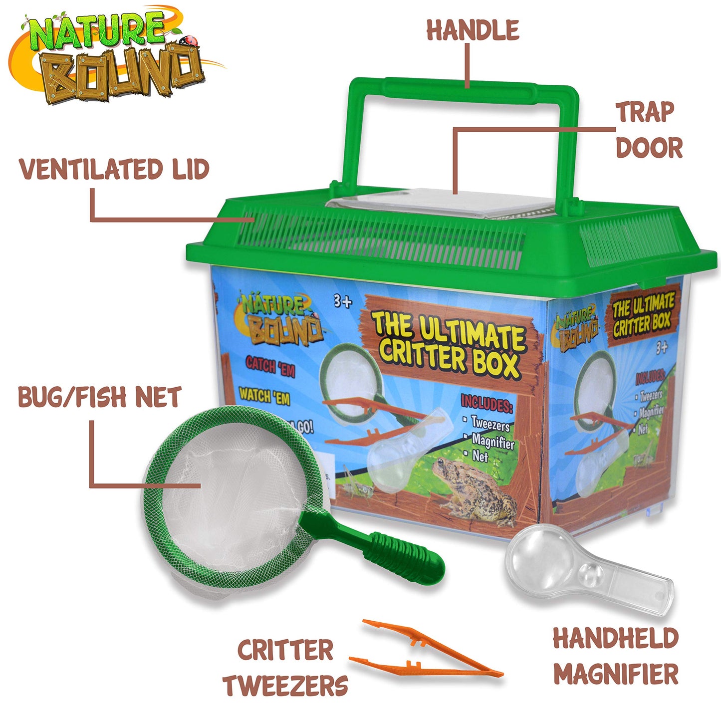 Nature Bound - Ultimate Critter Box Habitat Kit For Indoor/Outdoor Insect Collecting - Includes Net, Tweezers, And Magnifier - Gift For Boys And Girls Green