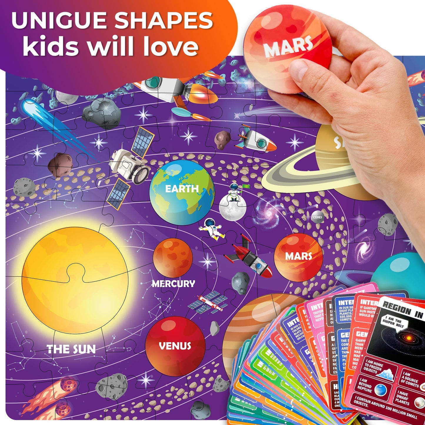 Quokka Puzzles For Kids Ages 4-6 - 70 Pcs Jigsaw Puzzles For 6-8 Year Olds - 400+ Facts On 50 Double-Sided Flashcards | Learn Space| Education Activity Gift - Shaped Puzzles For Toddlers