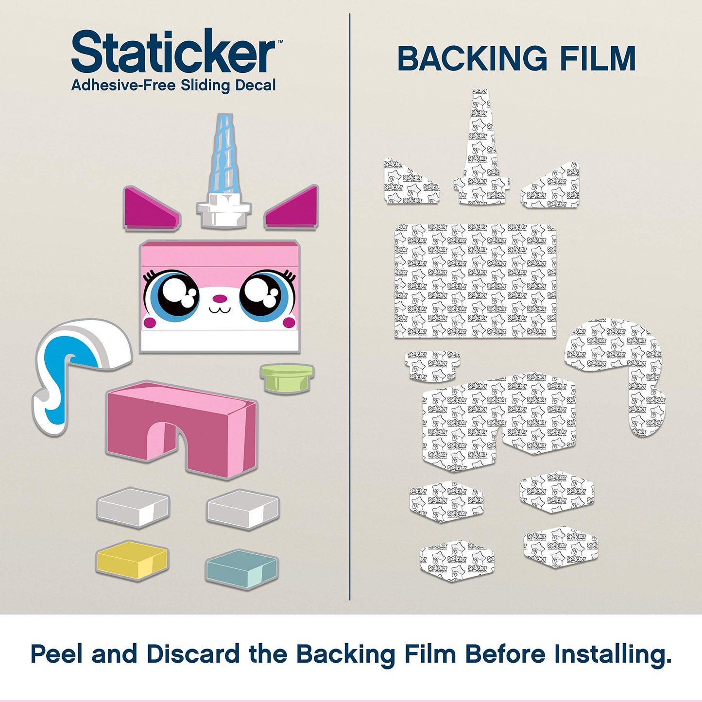 Lego Movie 2 Unikitty Staticker - Non-Adhesive, Static Cling Wall Decor for Bedroom, Game Room