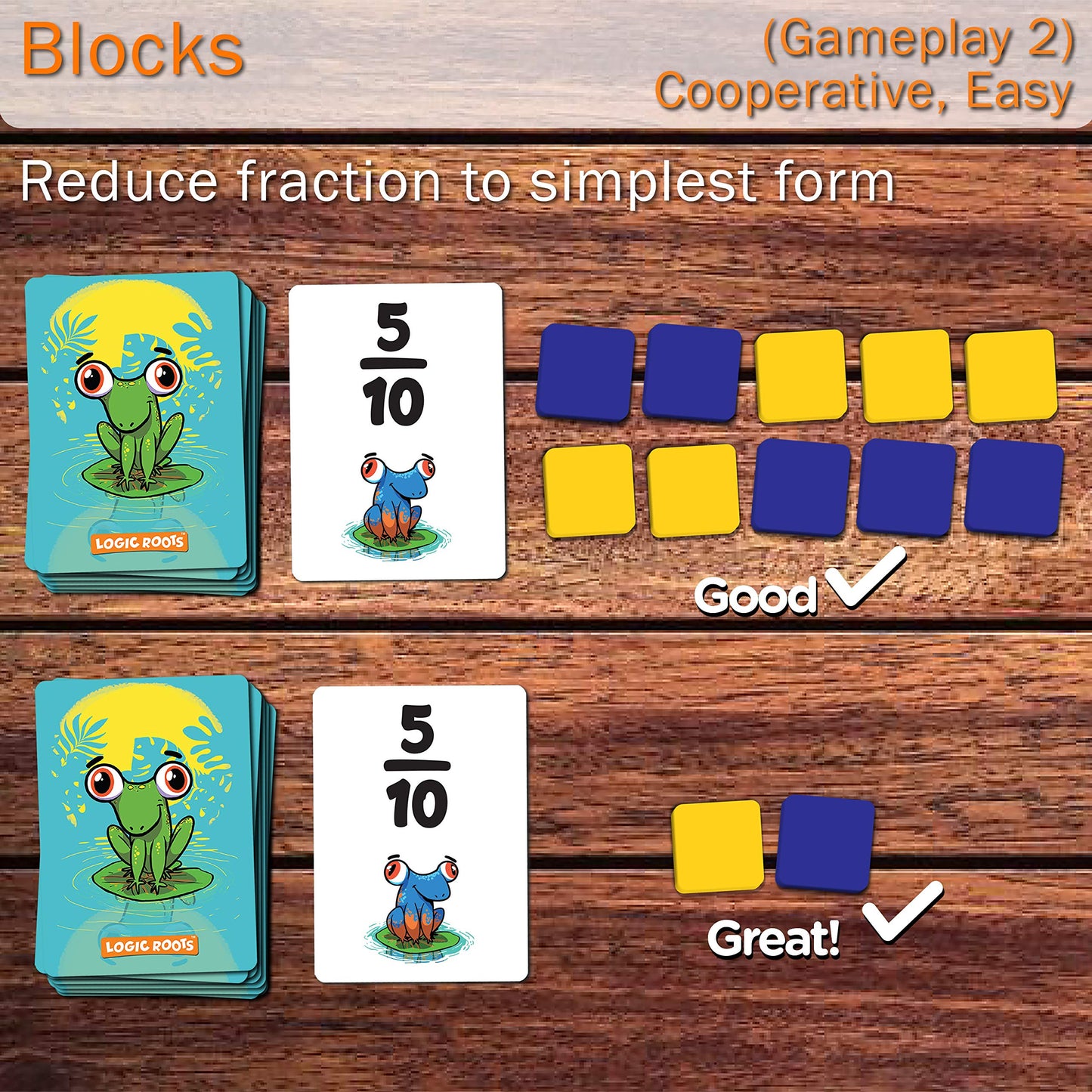 Logic Roots Froggy Fractions Math Games For Fourth Grade And Up, 24 Fraction Manipulatives 72 Proper, Improper, And Mixed Fractions Card, Stem Toys For 10 Year Olds And Up