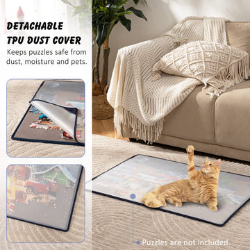 Tektalk Jigsaw Puzzle Board With 6 Sorting Trays Portable Puzzle Mat With Puzzle Dustproof Cover For Puzzle Storage Puzzle Saver, Non-Slip Surface, Up To 1000 Pieces, 30.7 × 20.9 In - Gray