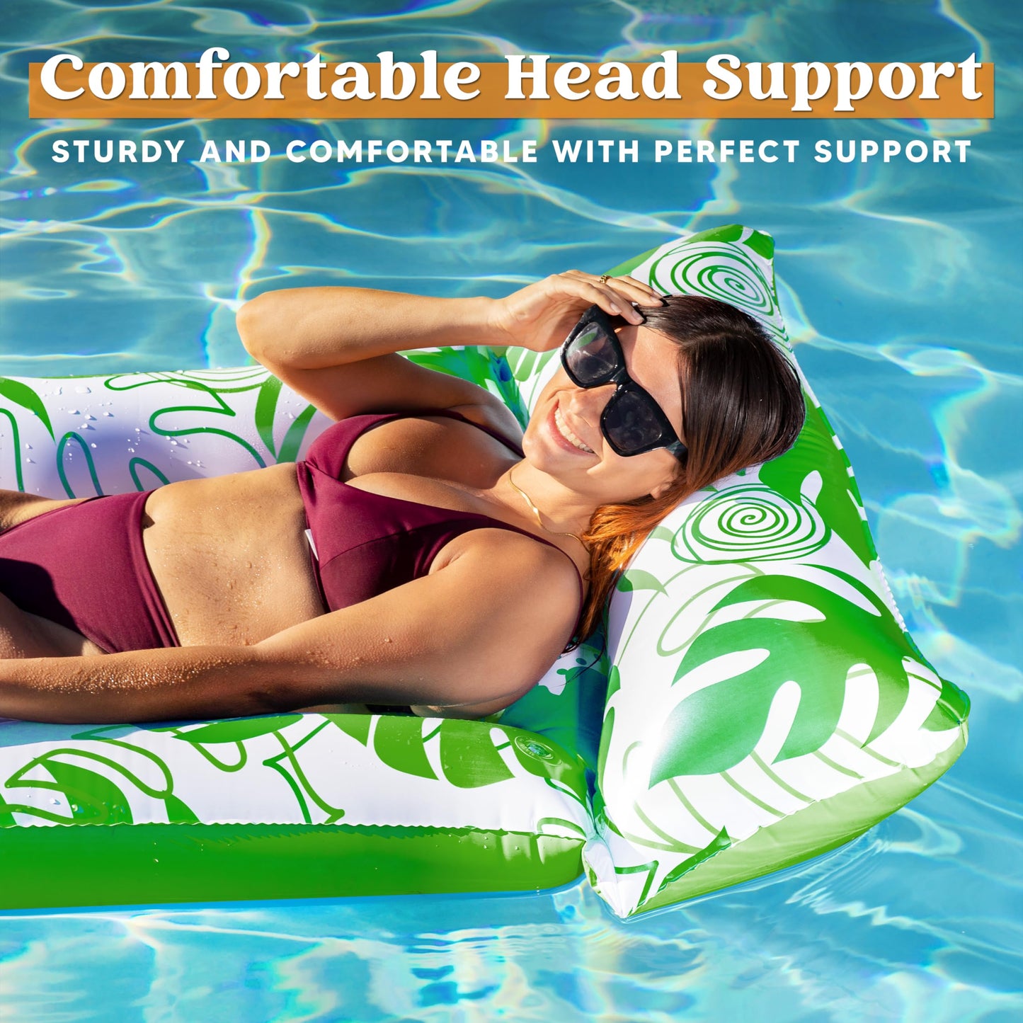 Sloosh Inflatable Pool Float Lounger - 2 Packs Xl Pool Floaties Sun Tanning Bed Float With Headrest For Adults, Floating Mat Poo