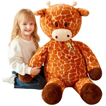 Ikasa Large Giraffe Stuffed Animal Plush Toy,Giant Cute Jumbo Soft Toys,Huge Big Size Fluffy Fat Plushie,Gifts For Kids (Brown,
