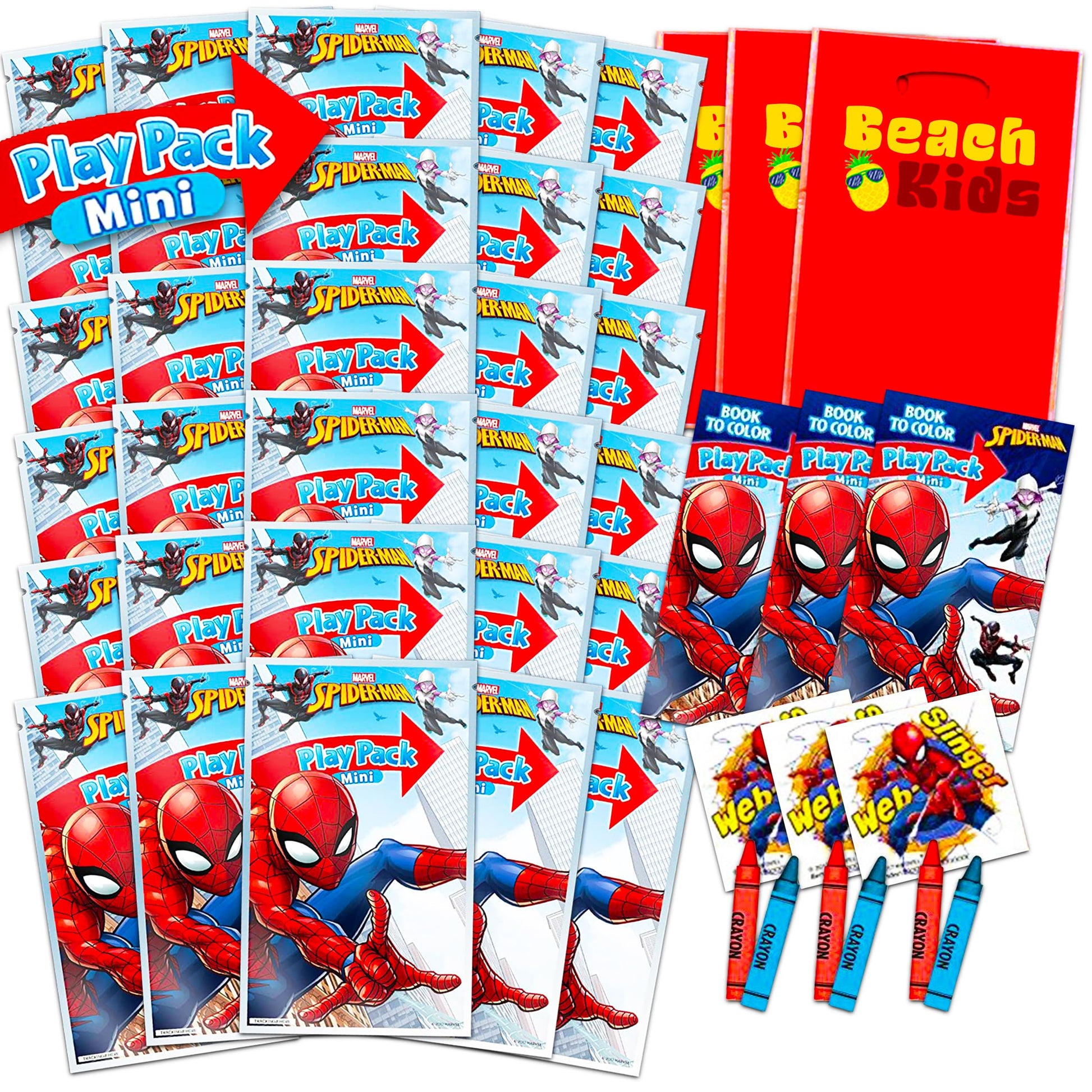 Spiderman Birthday Party Favors for Kids Boys - Bundle of 24 Spider-Man Activity Packs with Mini Coloring Book, Crayons, Loot Ba
