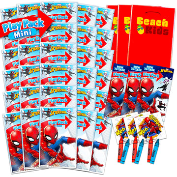 Spiderman Birthday Party Favors for Kids Boys - Bundle of 24 Spider-Man Activity Packs with Mini Coloring Book, Crayons, Loot Ba