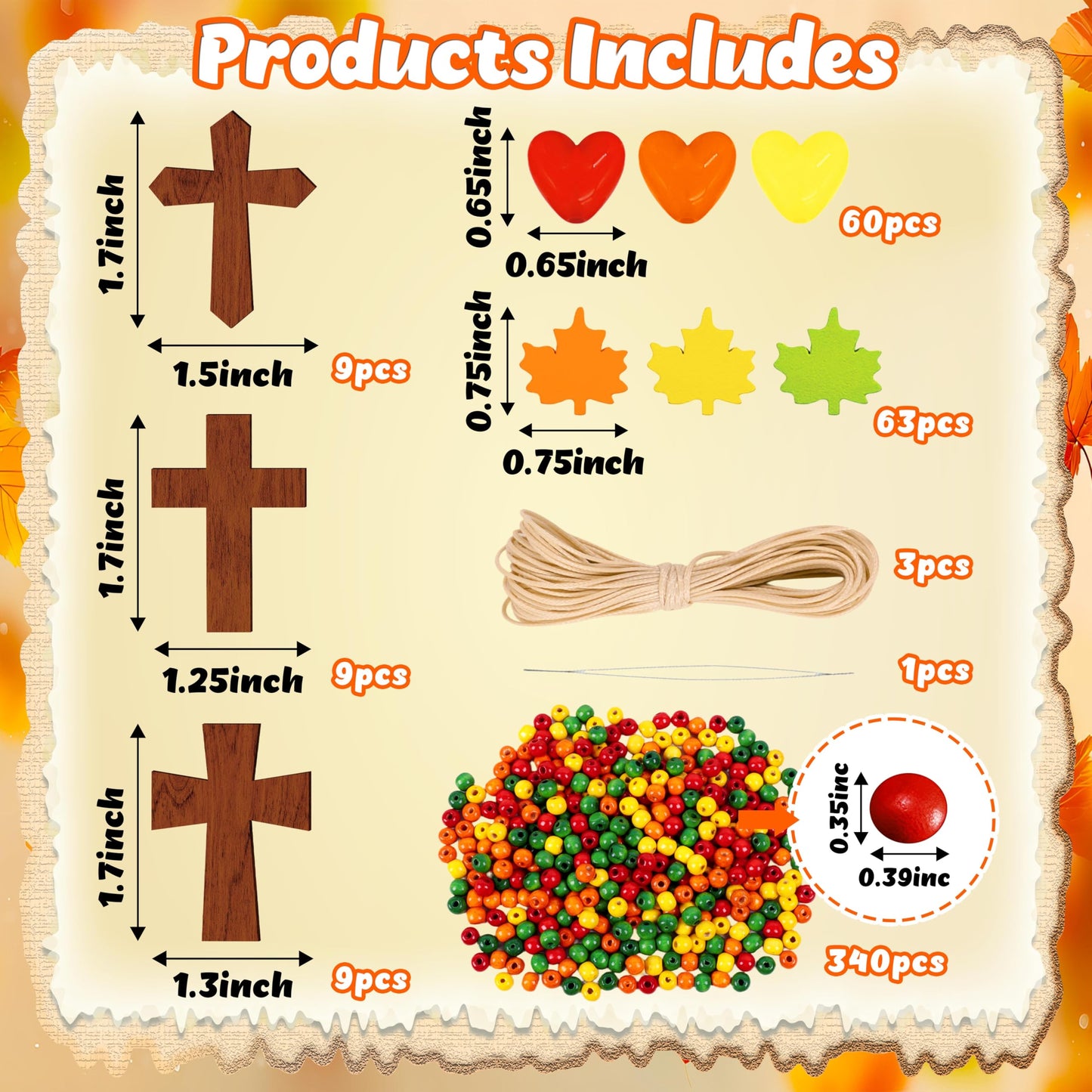 Eternity sky 27Pcs Fall Crafts for Kids - Thanksgiving DIY Religious Wooden Cross Beads Christian Necklace Kit for Autumn Sunday