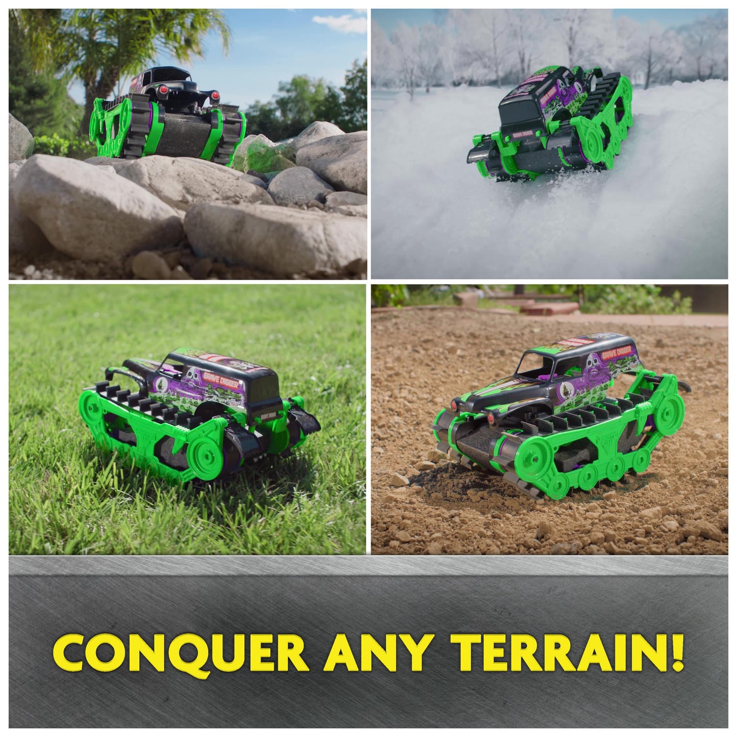 Monster Jam, Official Grave Digger Trax All-Terrain Remote Control Outdoor Vehicle, 1:15 Scale, Kids Toys for Boys and Girls Age