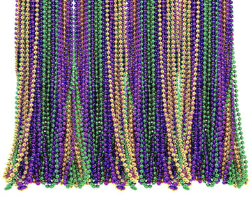 72 Pack Bulk Mardi Gras Beads Necklaces Purple Green Gold Beads, 33 Inches Long 7mm Thick, Tree Decoration, Party Favors Supplie