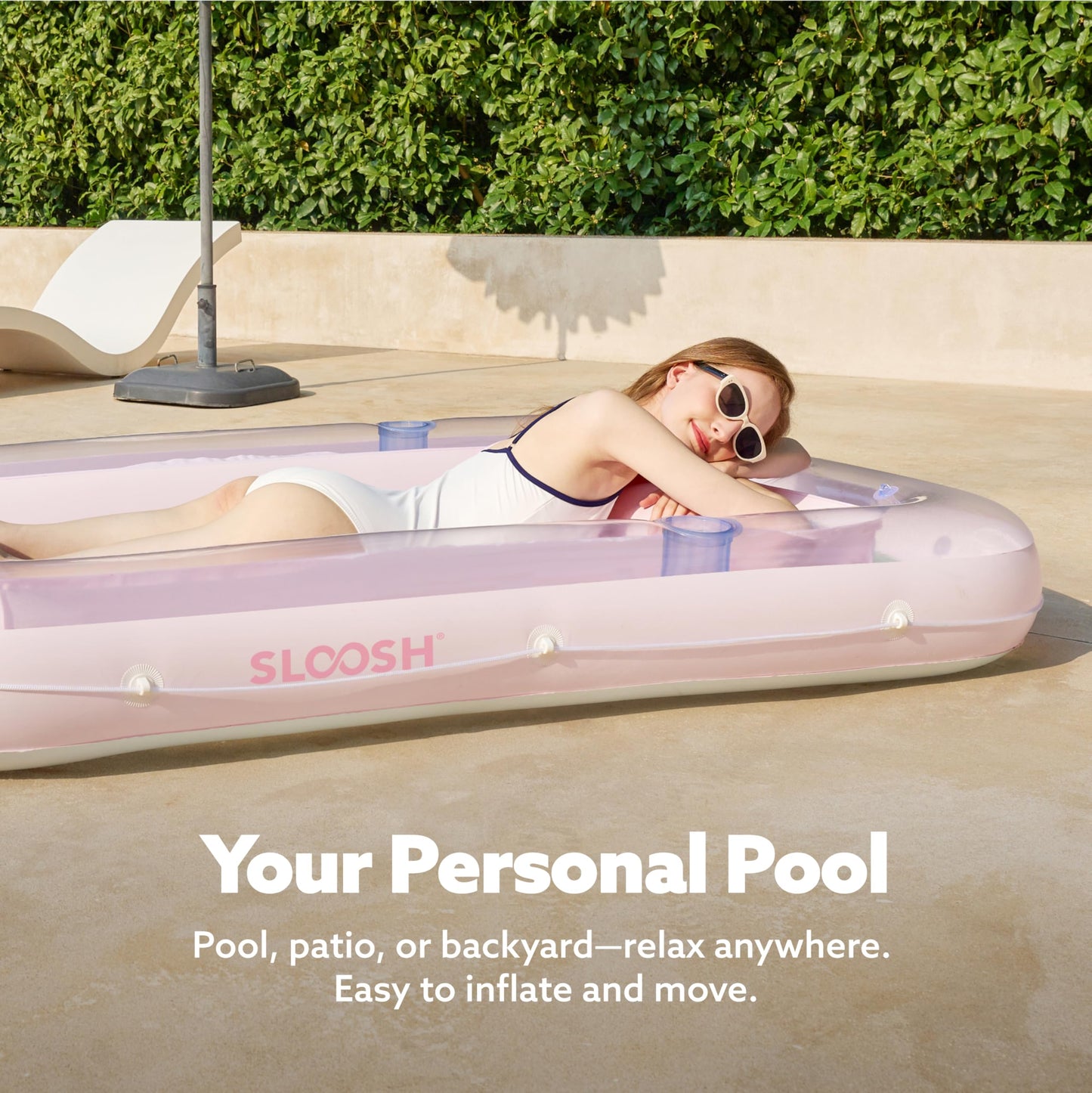 SLOOSH Inflatable Tanning Pool Lounger Float  70 x 46 Pool Floats mature-themed with Pillow  4 in 1 Suntan Tub Raft Floatie Sunbathing Bed Lounge for Water Blow Up Kids Ball Pit Party Gifts  L-Cyan Pink