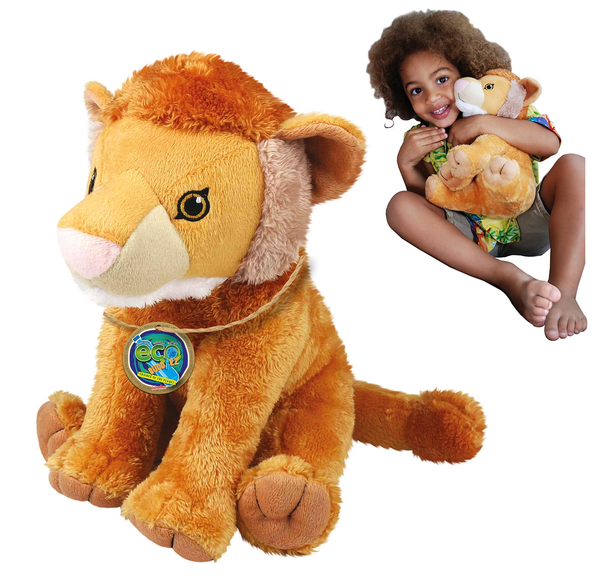 Ecobuddiez - Lion From Deluxebase. 12 Inch Lion Plush Toy. Eco Friendly Child Safe Lion Stuffed Animal Made From Recycled Plastic Bottles.