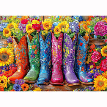 Beautiful Boots And Flowers Puzzles For Adults 1000 Pieces Funny Colorful Vintage Artwork Vibrant Jigsaw Puzzles 1000 Pieces Cha
