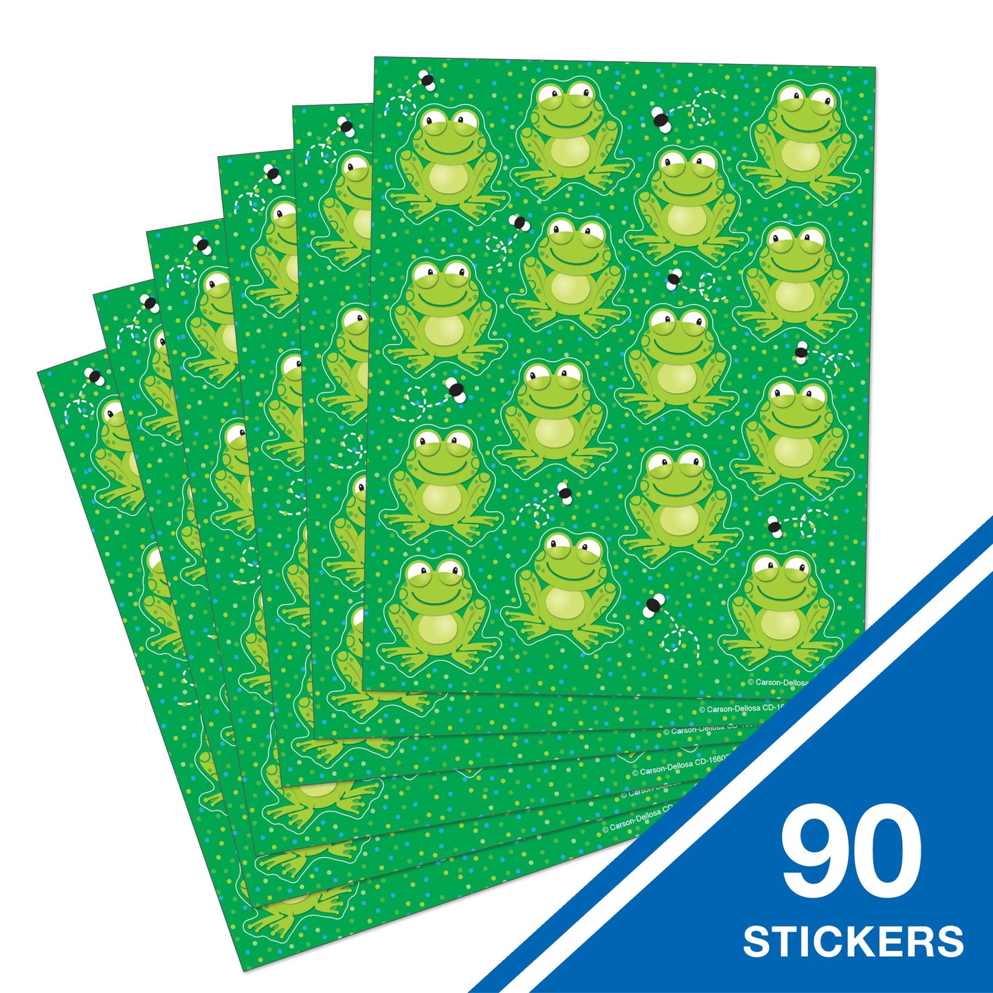 Carson Dellosa 90-Piece Frogs Stickers for Kids, Green Smiling Frogs Classroom Stickers, Perfect for Incentive Charts, Reward St