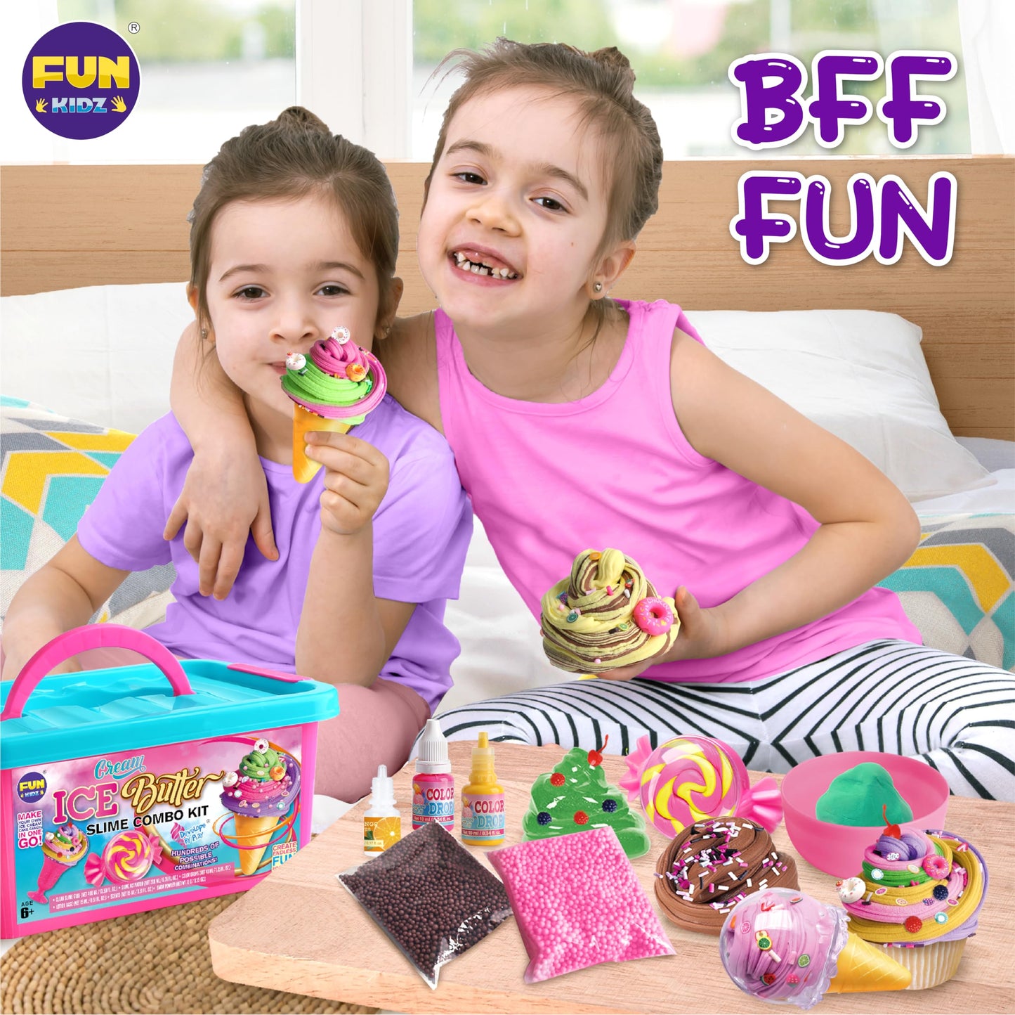 FUN KIDZ Ice Cream Butter Slime Kit for Girls 10-12, Multicolor Soft Slime Making Toy, Ideal Birthday Gift for Ages 8-12