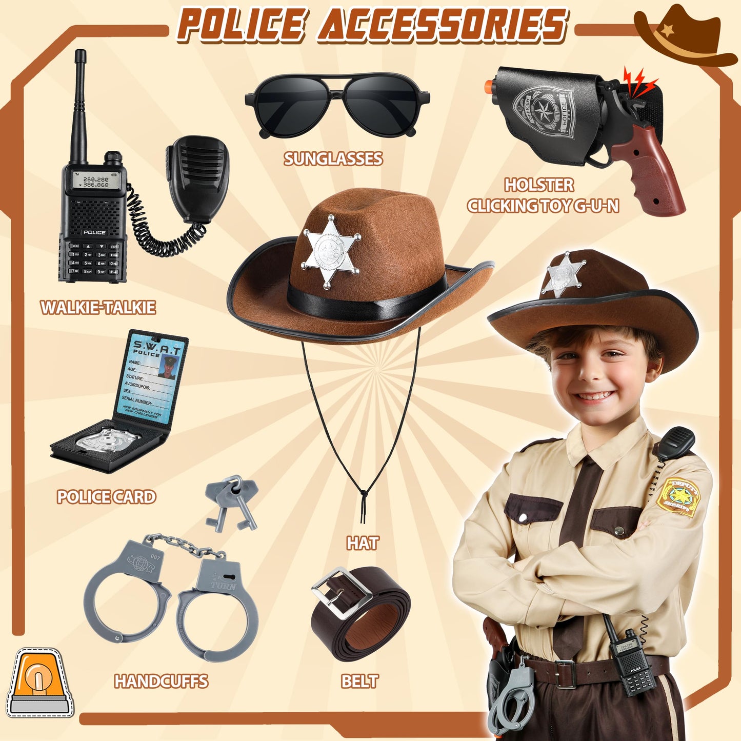 Giftinbox Police Costume For Kids, Sheriff Costume For Boys, Kids Sheriff Cowboy Costume With Accessories Halloween Costumes
